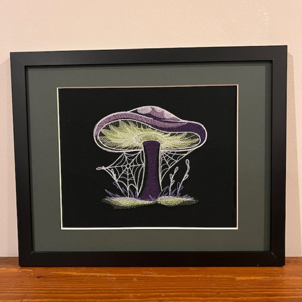 Homemade Purple & Green Mushroom Embroidery Art - Picture 2 of 7